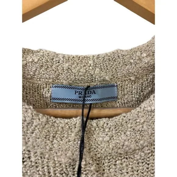 PRADA Boucle Drawstring Mini Dress NWT Small Oatmeal Brown Authentic New - Picture 6 of 16